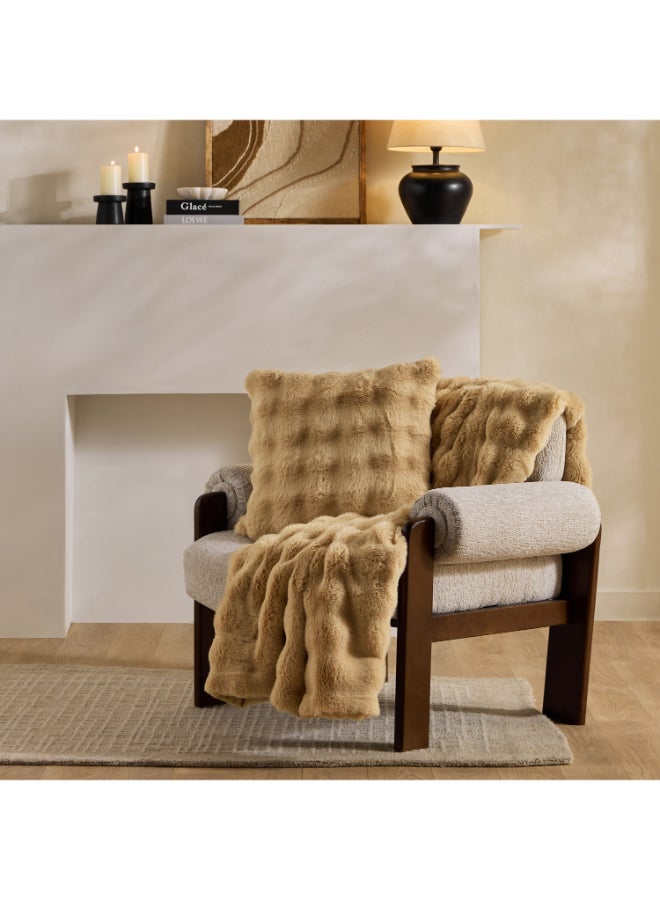 Home Box Faux Fur Filled Cushion - Bubble Design - Beige - Image 4